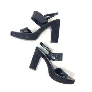 MUI MUI Black Platform Sandals - Patent Leather and Suede - Size 39